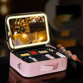 2023 Smart LED Makeup Bag With Mirror PU Leather Make up Organizer Bag Large Capacity Travel Cosmetic Case for Women Girls
