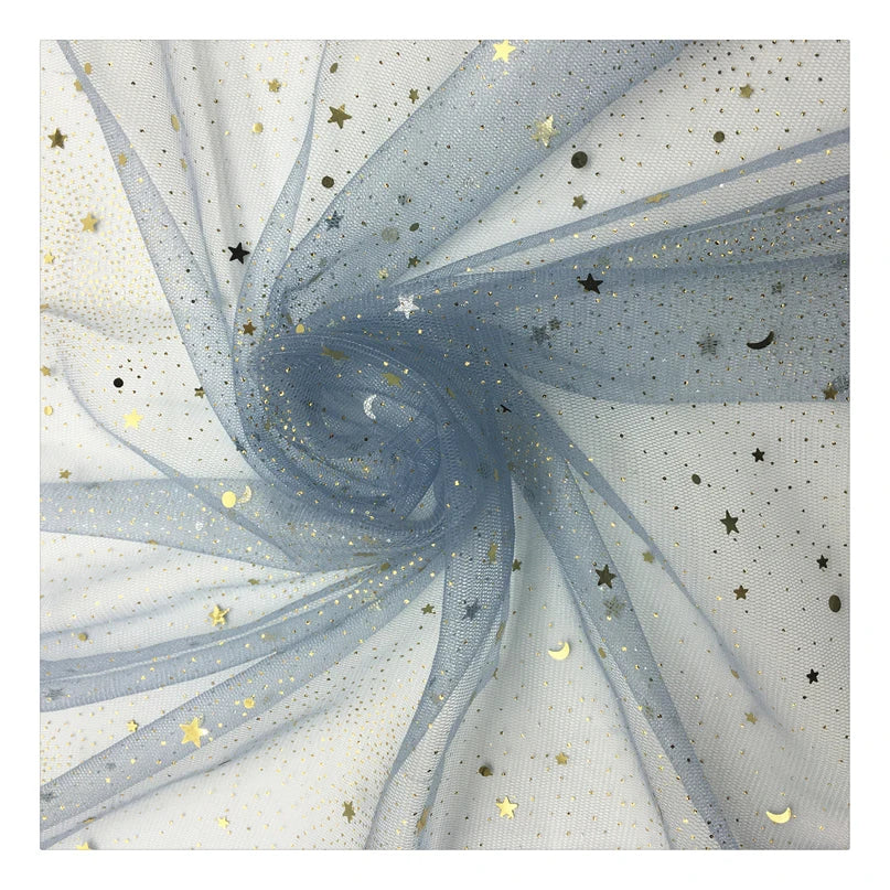 Luxurious Embroidered Knitted Sequin Mesh Tulle Star Moon Glitter Bridal Wedding Home Textile Fabric MegaBDM