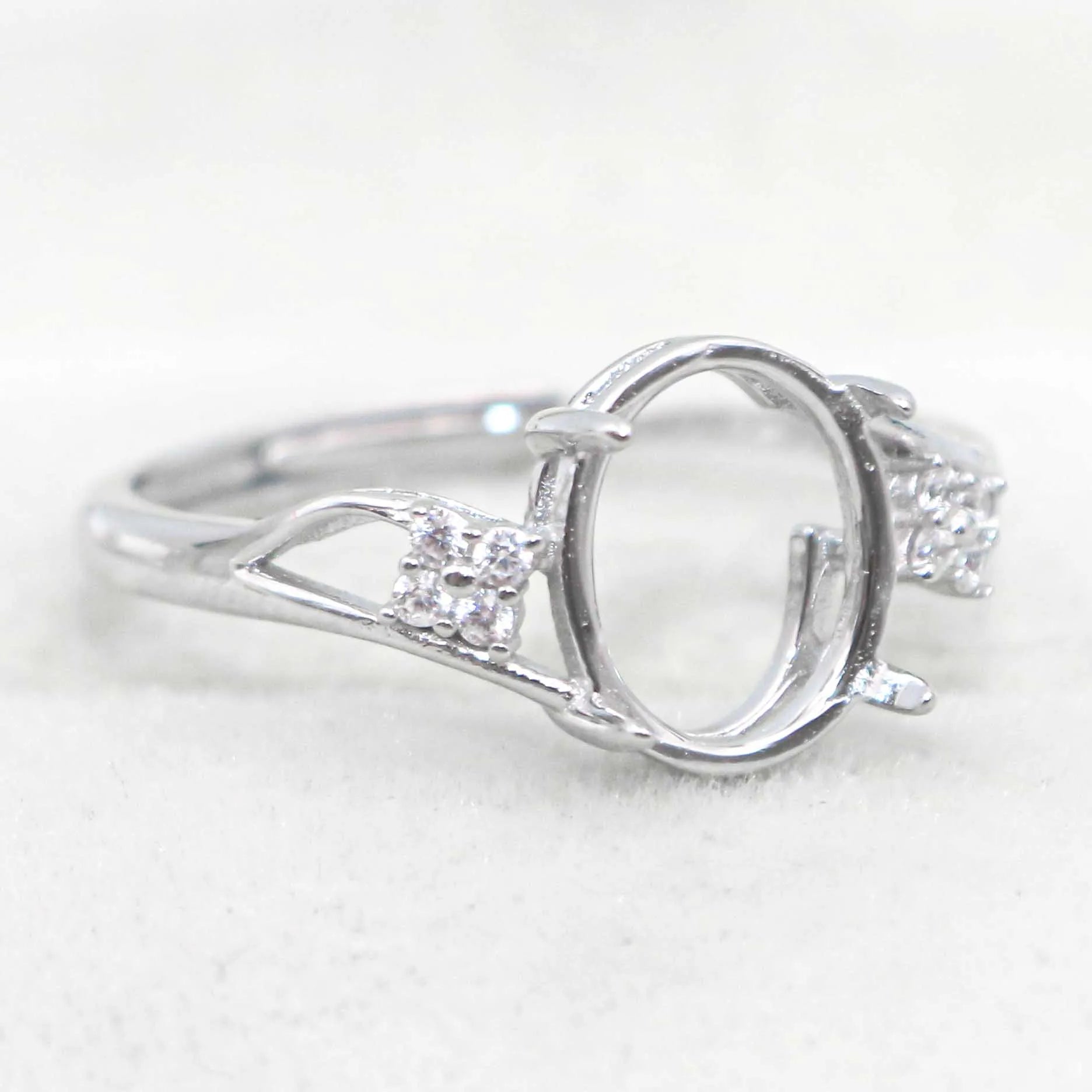 Sterling Silver 8*10mm Semi Mount Ring Empty Frame Blank Support Setting S925 Base Holder Without Center Stone for DIY Inlay