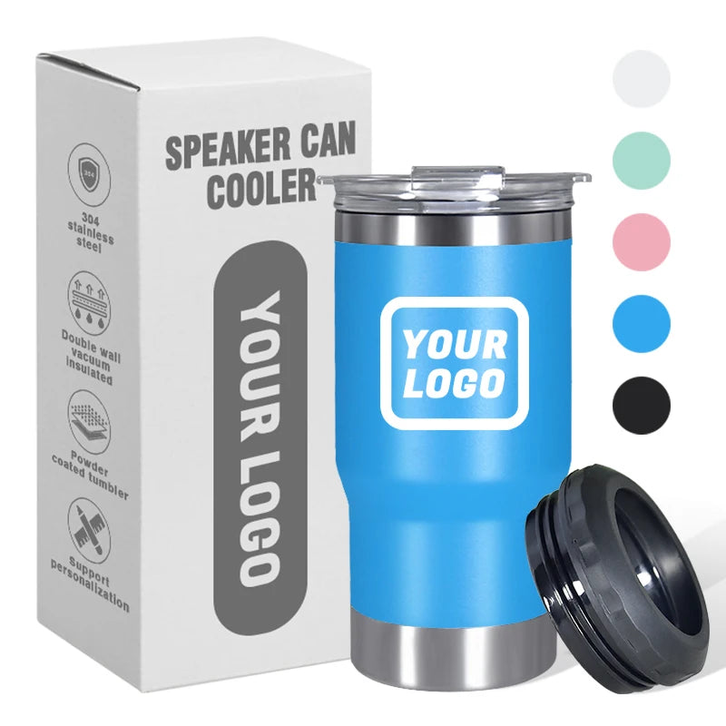 14oz Powder Coated Stainless Steel Can Cooler With Dual 2 Lids Mug Cups Colorful Car Mug