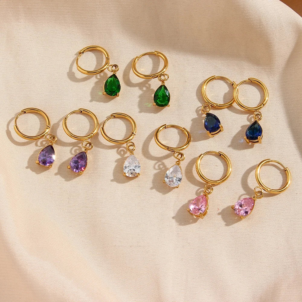 Dreamshow Colorful Dainty Water Drop Zircon Charm Hoop Earring Diamond Hoop Earrings for Women