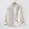 RNSHANGER Men's Linen Long Sleeve Shirt Business Casual Solid Color Trendy Loose Turn-down Collar Single Breasted Men Shirts