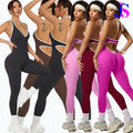 NEW Women Contrast Yoga Jumpsuits Workout Running Clothes Sportswear Gym Fitness Ribbed V Waist Leggings Bodysuit Activewear