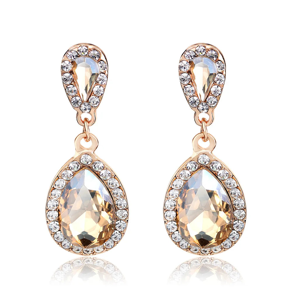 Dropshipping Geometric Gold Plated Champagne Earrings Wedding CC Drop Earrings for Women Bridal Earrings Female