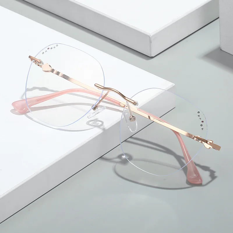 New Rimless Stainless Optical Glasses Metal Rimless Eyewear Oval Gold Frames for Men Women Wholesale MegaBDM