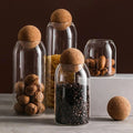 New Design Custom 480ml 700ml 1000ml 1200ml  Serving Tea Coffee Spice Sugar Salt Airtight Seal Wood Cork Ball Glass Jar with Lid