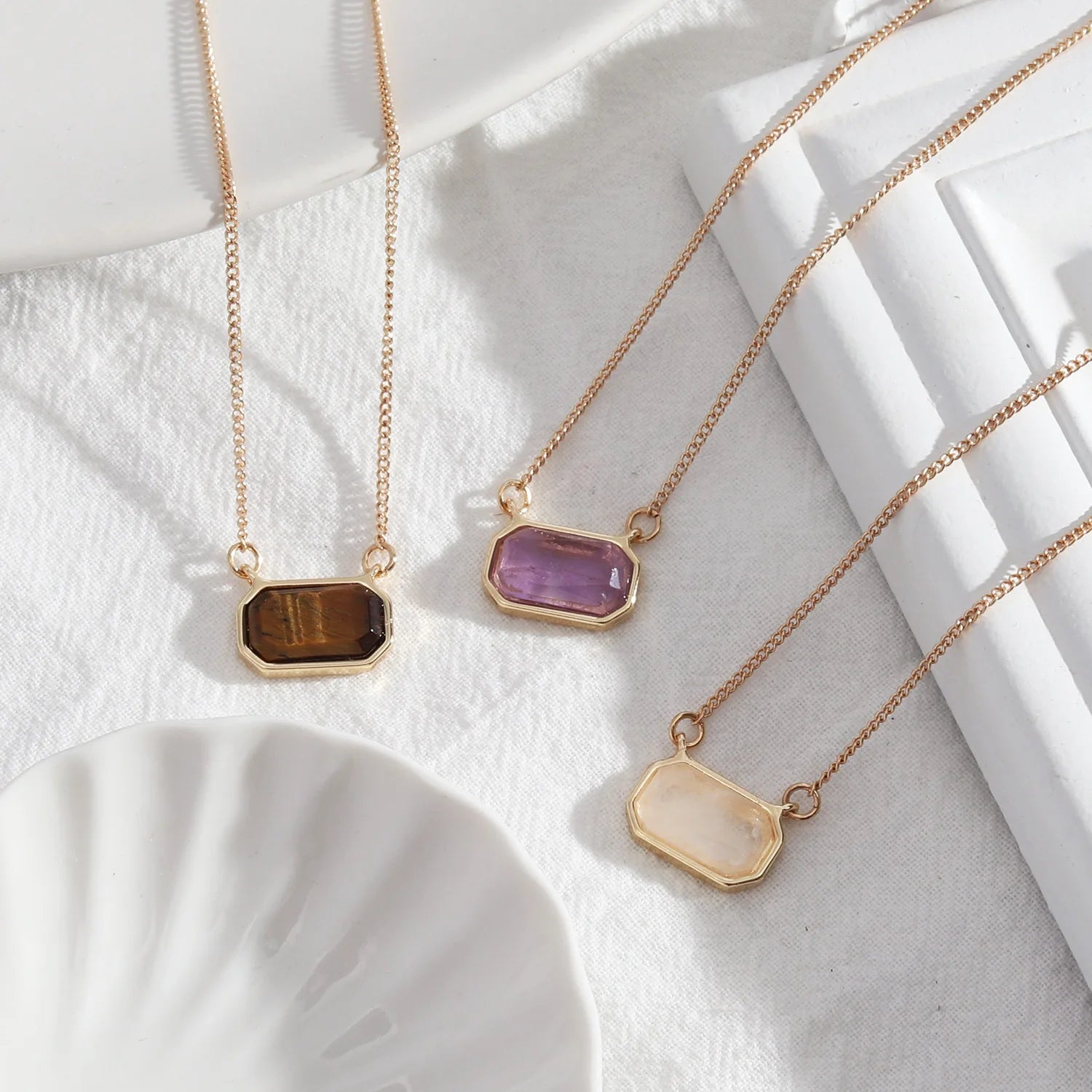 Fashion Healing Natural Candy Jade Stones tiger Eye Amethyst White Crystal Chain Pendant Necklace Women Jewelry Stone