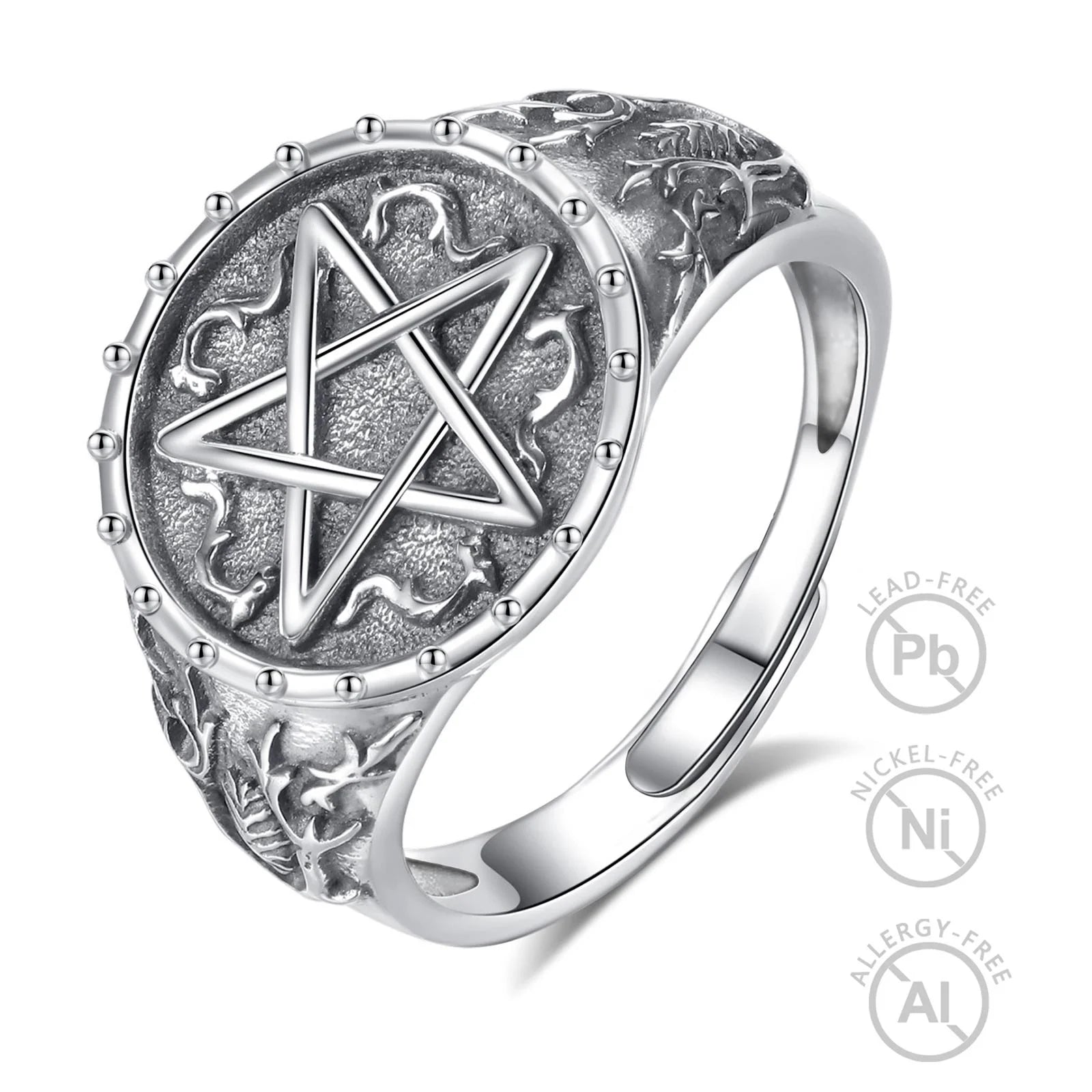 Wholesale Price Vintage Jewelry 925 Sterling Silver Open Adjustable Size Wiccan Pentagram Ring for Men