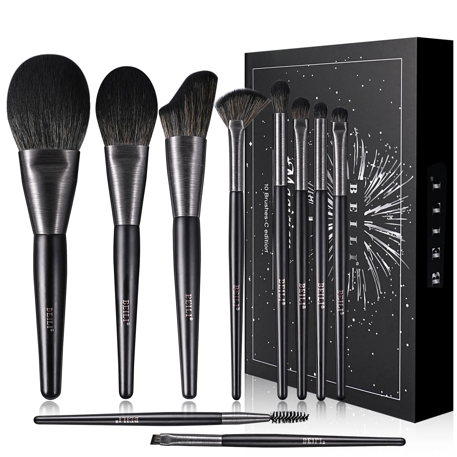 BEILI Professional Makeup Brushes Set Dark Black Wooden Handle Vegan Cruelty Free Synthetic Hair Custom Makeup Brush Set