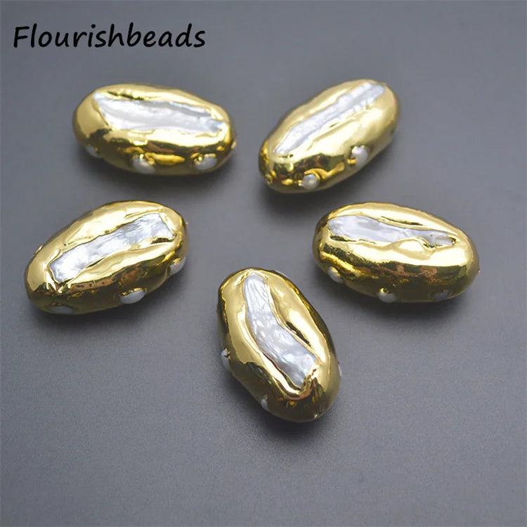 Wholesale Gold Plated Long Oval Shape Natural Freshwater Pearl Loose Beads for DIY Jewelry Bracelet Necklace Making