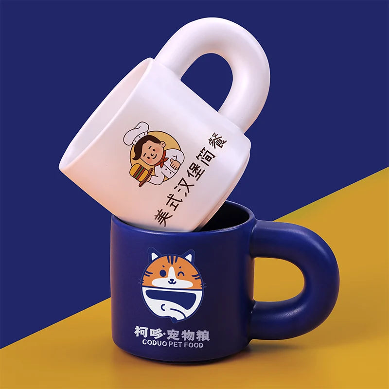 Nordic Matte Creative Thick Heavy Handle High Value Ceramic Coffee Mug Cup Customize Print Mugs