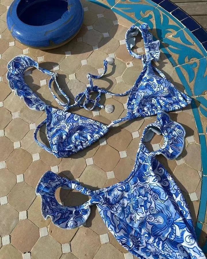 OEM Custom Made Guangdong JYJ Mini  Ruffle Bikini  Woman Swimwear Bathing Suit Floral Swimwear Swimming Suit