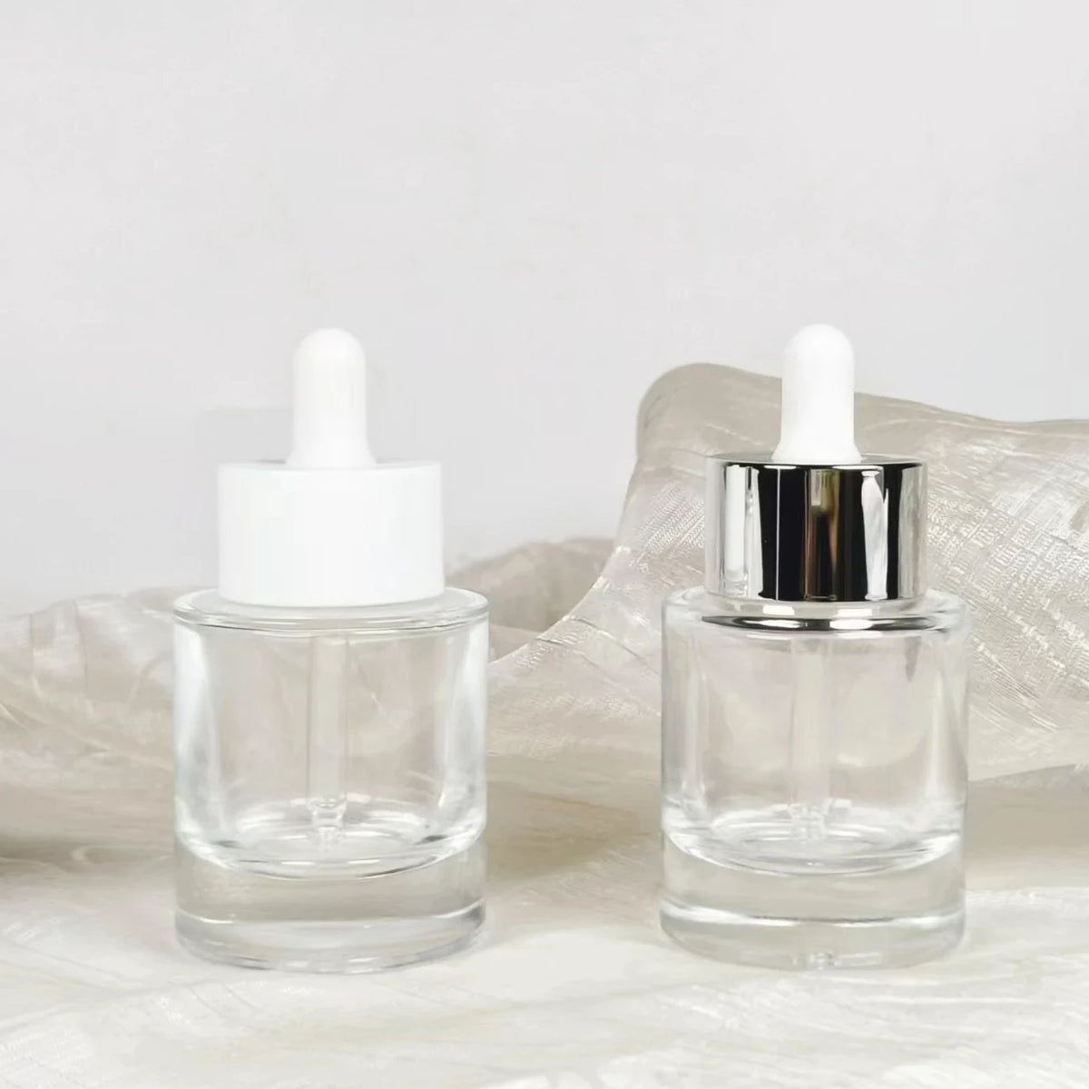 Hot Sale Empty Free Sample clear Essential Oil Bottle 30ml 50ml Hair Oil Flat Shoulder Glass Bottle