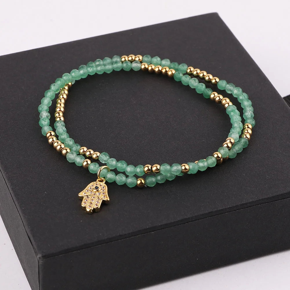 New Design 3mm Small Gemstone Lapis Lazuli Rose Quartz Stainless Steel Custom Logo Stretch Bracelet for Women Jewelry