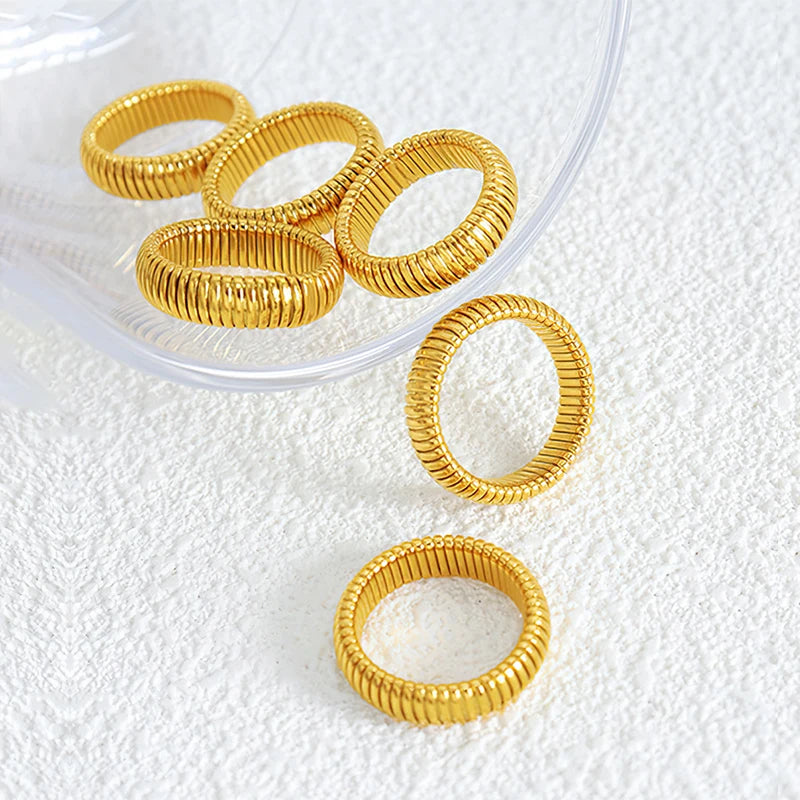 Simple Elasticity Finger Fidget Anxiety Rings Jewelry Women 18k Gold Plated Stainless Steel Snake Chain Rings