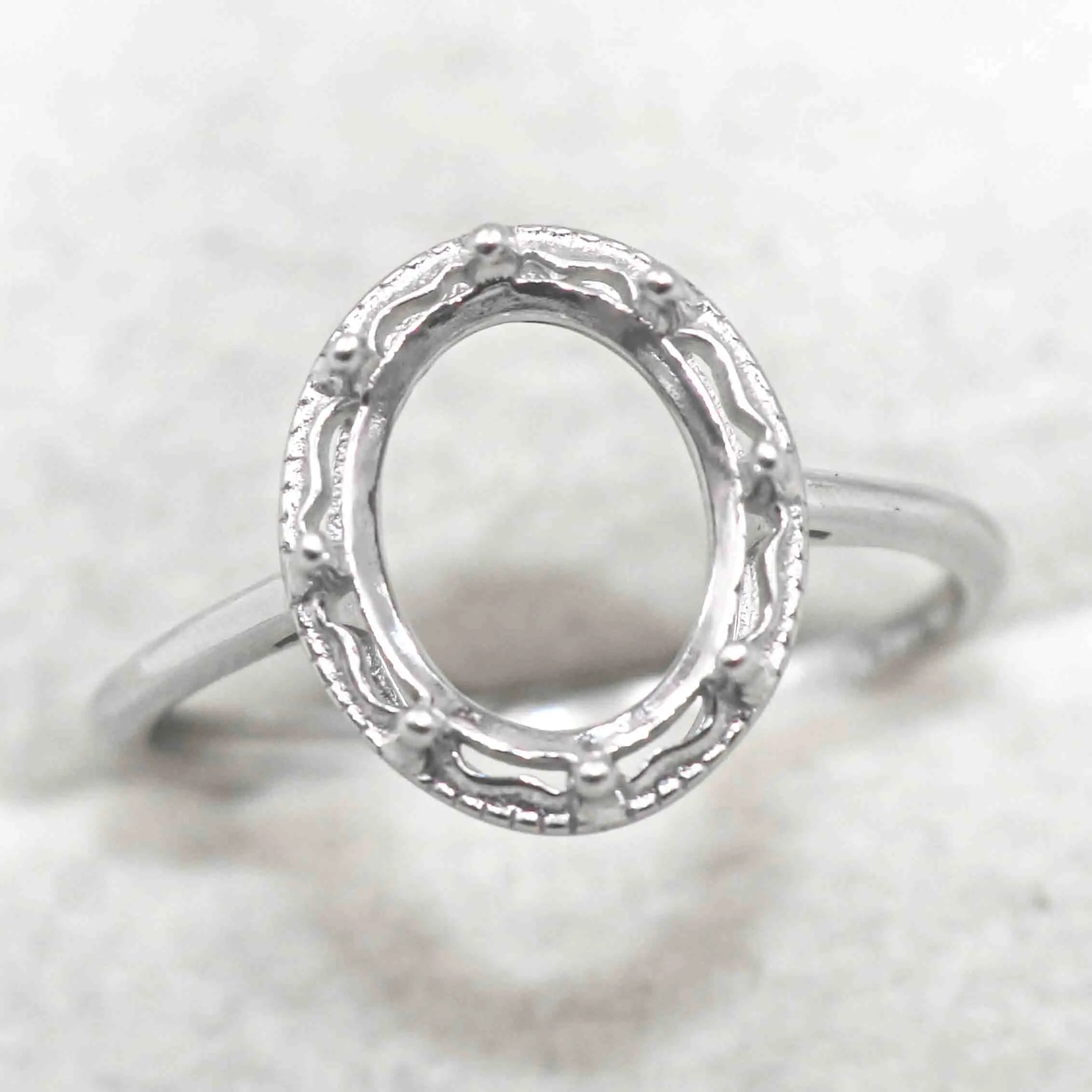 Sterling Silver 8*10mm Semi Mount Ring Empty Frame Blank Support Setting S925 Base Holder Without Center Stone for DIY Inlay