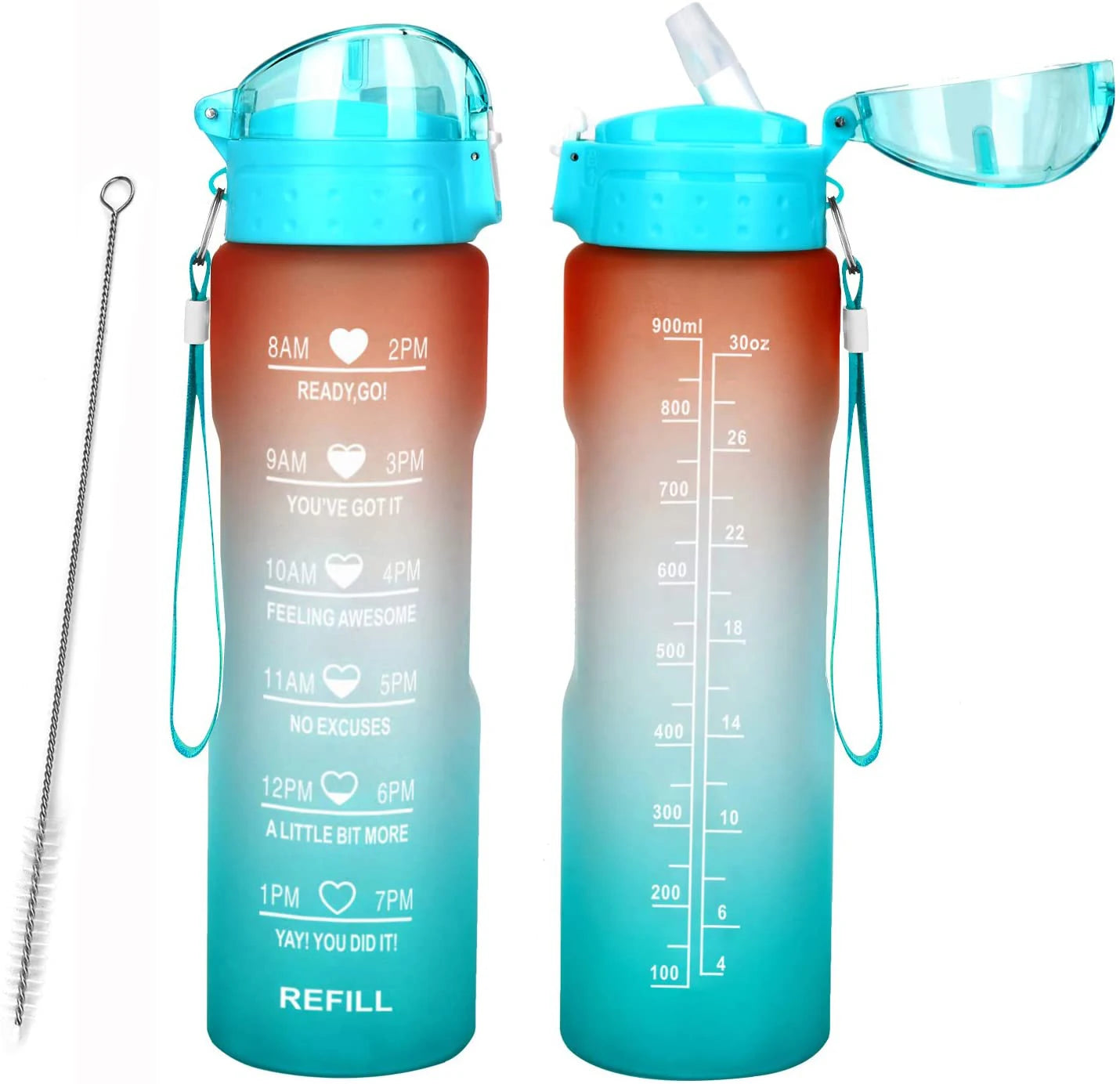 32oz Tritan Water Bottle Time Marker Dishwasher Safe Eco-Friendly Applicable for Outdoor Gym Camping Use Straw Applicable