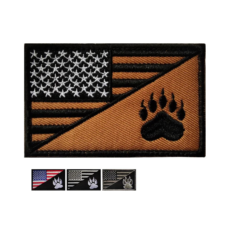 3D Colorful American Flag Dog Paw Embroidered Patch 3.15*2-Inch Fabric Badge for Tactical Vest Multi-Color Lace Decoration