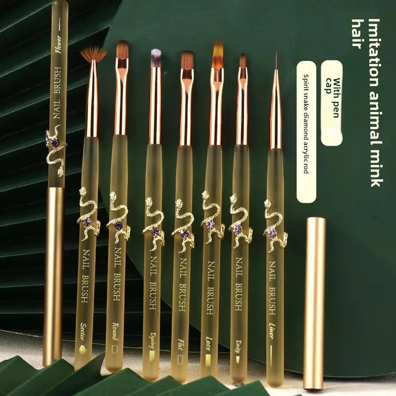 1/12Pcs Nail Art Brush Metal Snake Handle Nail Liner Brush Stripe Pattern Painting Brush Acrylic UV Gel Extension Drawing