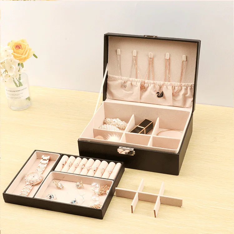 Wholesale Custom Made Earring Ring Necklace Girls With Lock Jewelry Box Organizer pink Jewelry Storage PU Leather Jewelry Boxes