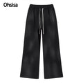 Ohsisa Autumn Winter Collection New 360G Splash Ink White Dye Water Wash Do Old Grinding Edge Horse Monkey Denim Mid Casual