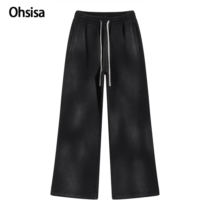 Ohsisa Autumn Winter Collection New 360G Splash Ink White Dye Water Wash Do Old Grinding Edge Horse Monkey Denim Mid Casual