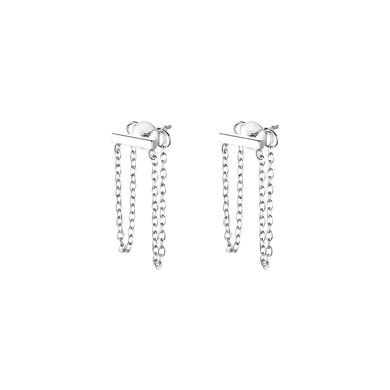 S925 Silver Needle Stud Earrings for Women Elegant Korean Simple Design Versatile Stylish Back Hanging Chains for Students