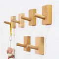 Wall Mounted Extended Wooden Pegs Hat Hooks Coat Rack Durable Rectangle Adhesive Beech Wood Wall Hook for Hanging