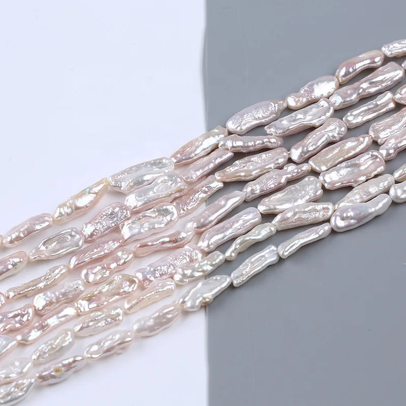 Hot Wholesale 6.5-7*23mm White Long Biwa Freshwater Peal Beads Strand