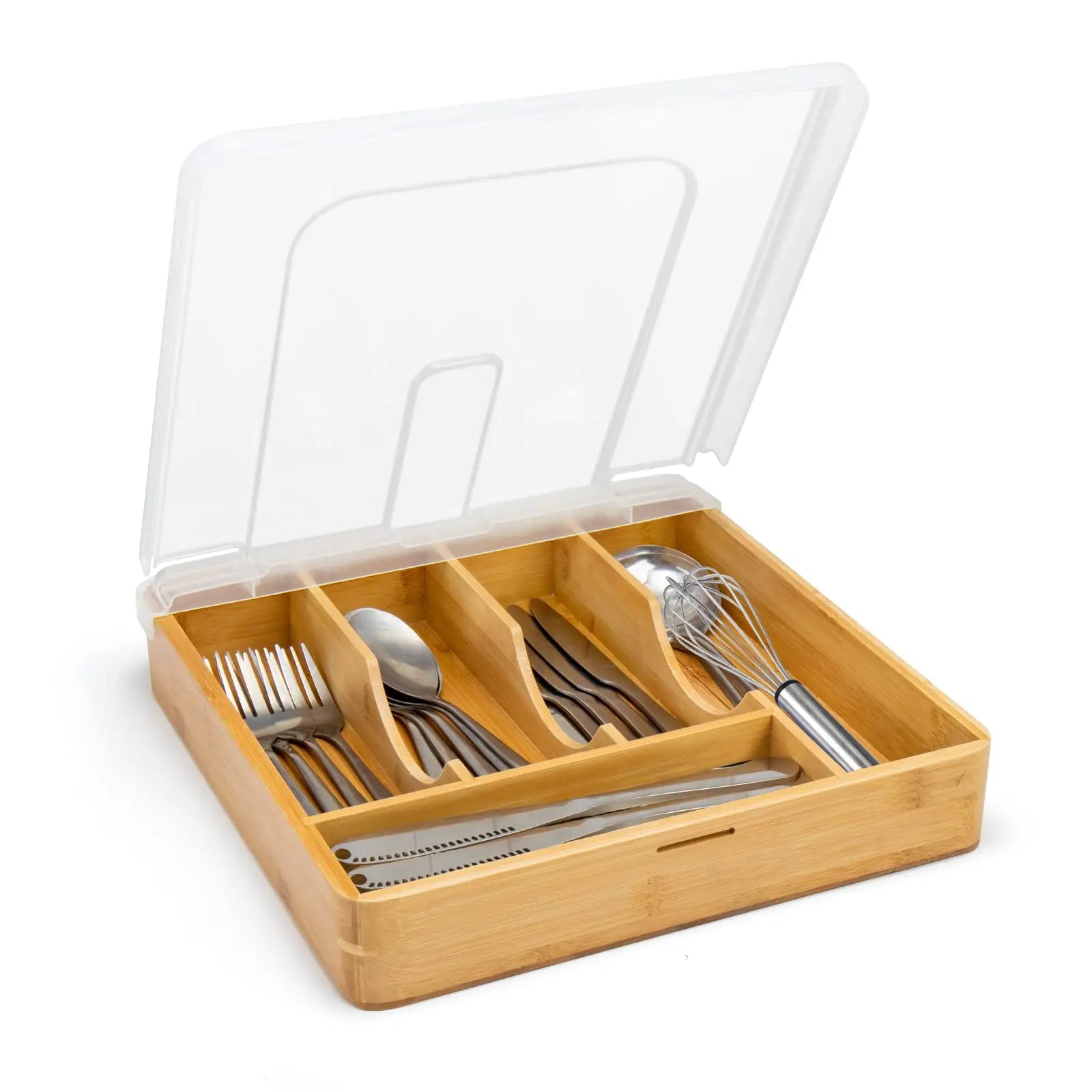 Bamboo Utensil Holder Silverware Tray Flatware Silverware Organizer Wooden Kitchen Drawer Organizer Utensil Tray with Lid