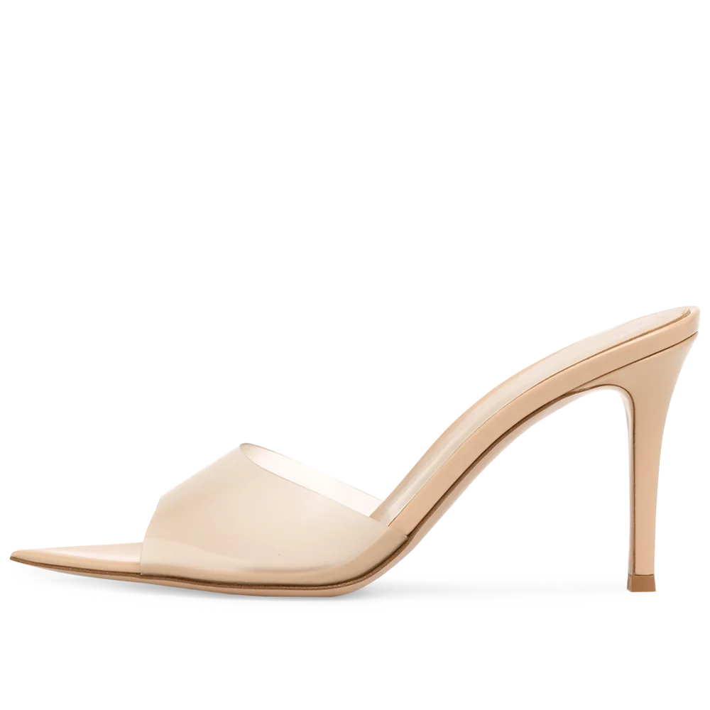 Clear PVC Ladies Heeled Sandals Women Pointy Heels High Heel Mules Transparent Shoes