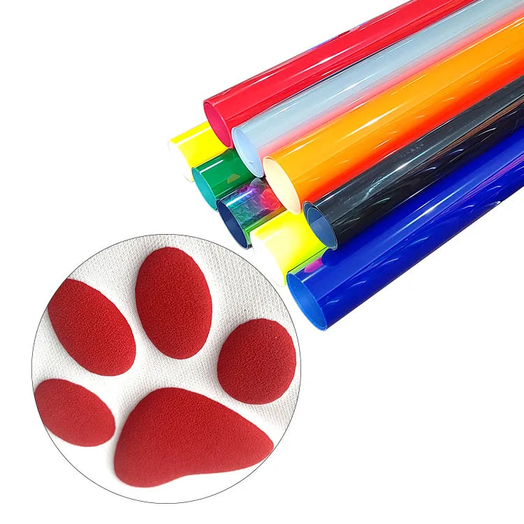 Yanyan Factory Supply PU 3D Puff Heat Transfer Vinyl Film Roll 14 Colors 8-10s Washable & Soft Touch Low Temp for Clothing