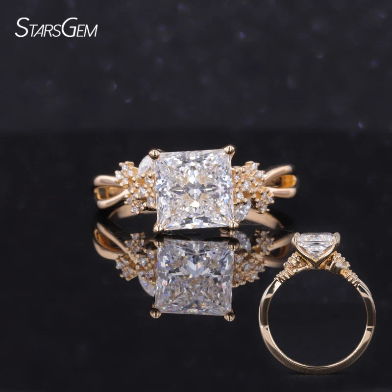 Starsgem 14K Soild Gold Princess Cut Lab Grown Diamond Ring Engagement Wedding Ring