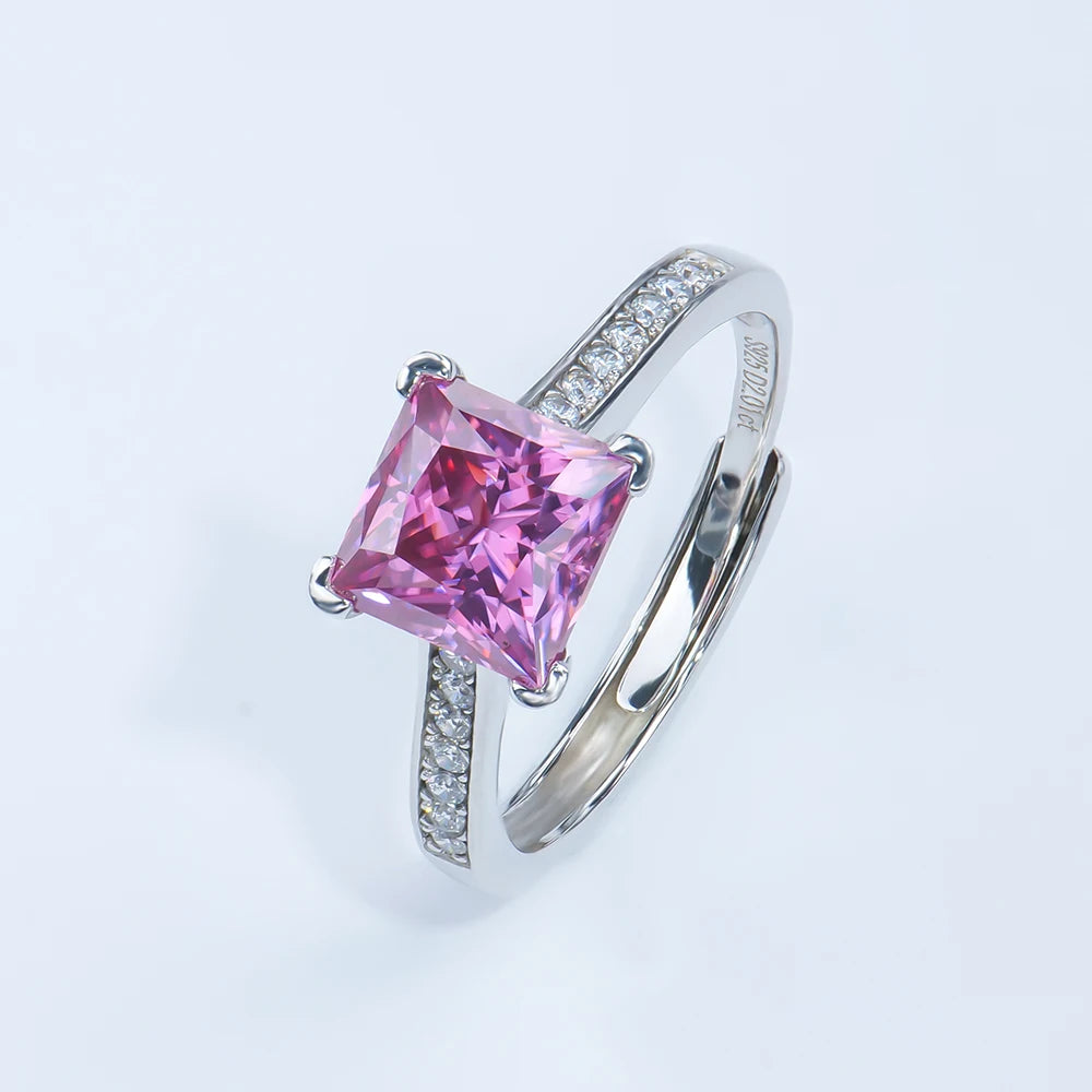 Fine Jewelry Moissanite Rings 925 Sterling Silver 2 Ct Princess Cut Pink Moissanite Rings Fashion Jewelry for Party for Wedding