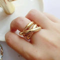 Joolim Jewelry Wholesale 18K Gold Plated Multi-layer Cross Stainless Steel Rings for Women Dainty Rings