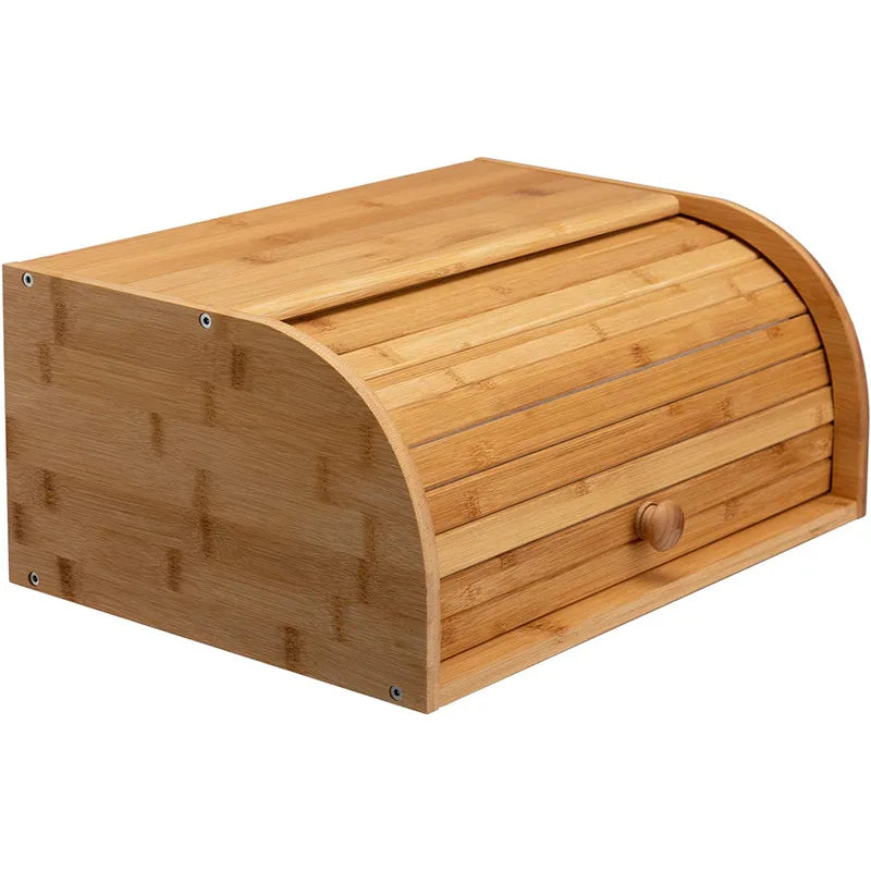 Bamboo Wood Bread Box with Lid Easy-opening Kitchen Food Storage Container