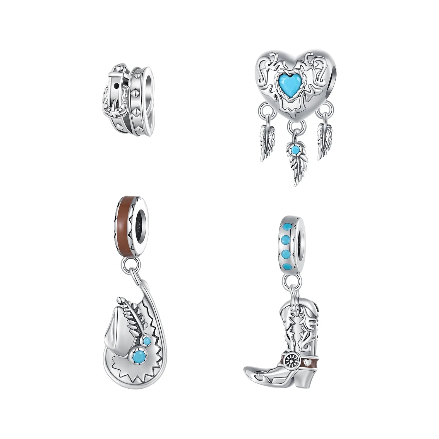 Factory Vintage 925 Sterling Silver Western Cowboy Leather Pendant Dream Catcher Charm Fit Original Bracelet DIY Jewelry Making
