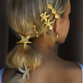 Trendy 18K Gold Plated Stainless Steel Starfish Shell Flower Pearl Hair Clips Hair Accessories Set for Women