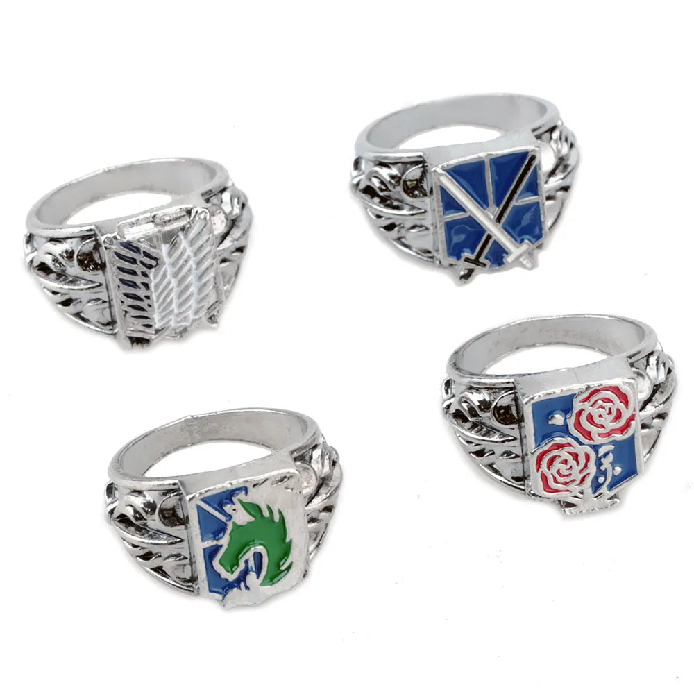 Hot Sales Attack Anime Blue Liberty Wing Metal Ring Survey Corps Adjustable Opening Ring