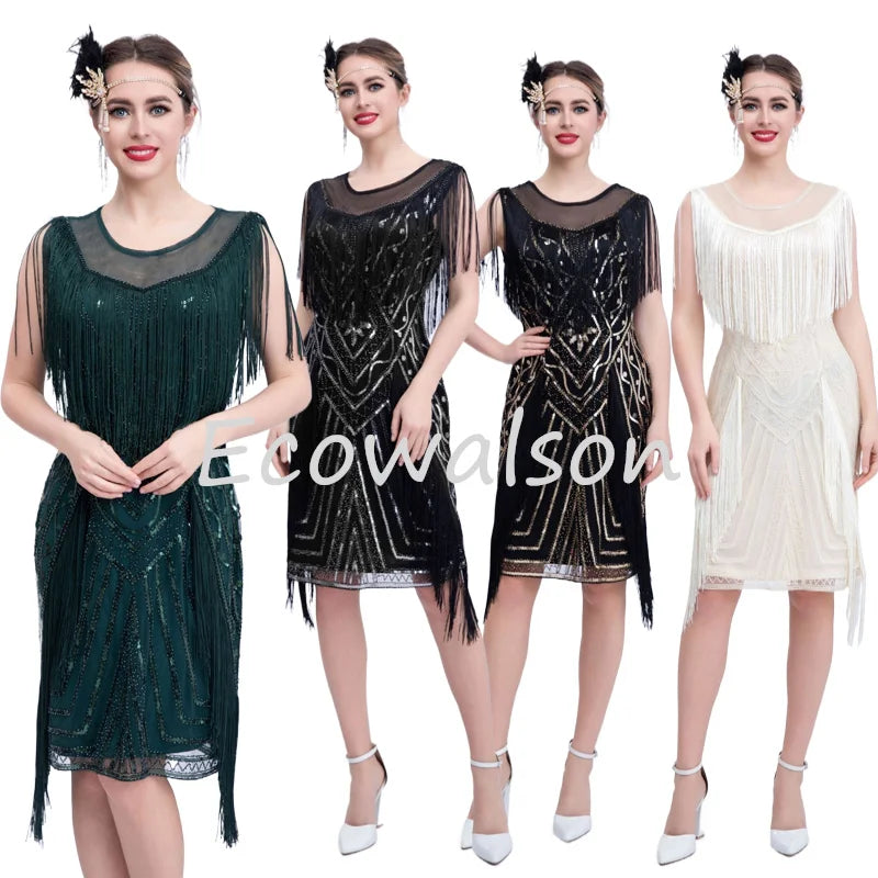 1920s Gatsby Dress Bridesmaid Wedding Guest Homecoming Black Green  Flapper Sequins Dress 1920s Great Gatsby Art Deco