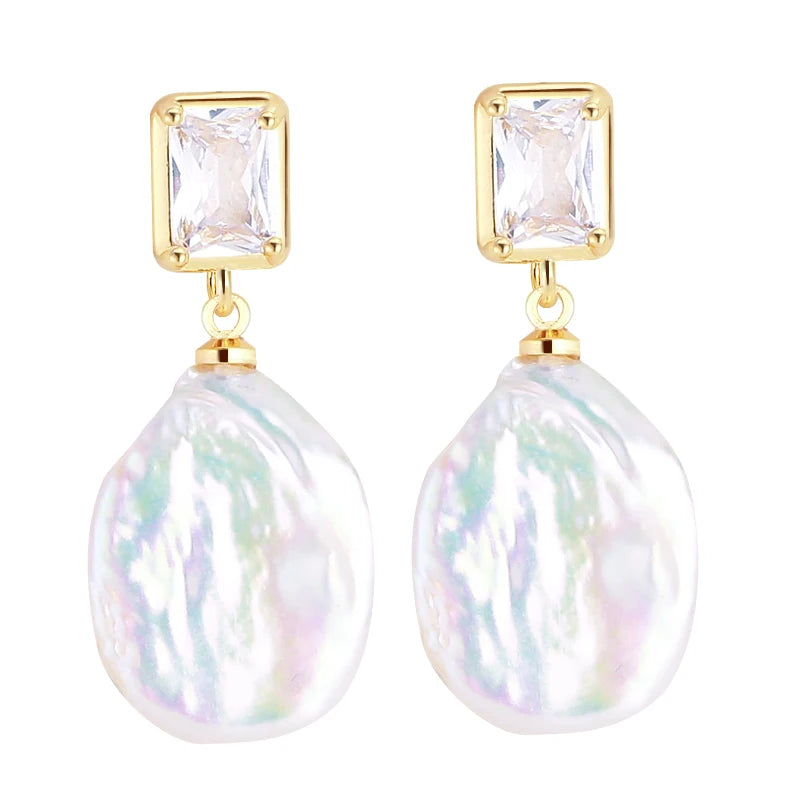 18K Gold Plated Pearl Jewelry Baroque Drop Earrings Freshwater Pearl Earrings Accessory