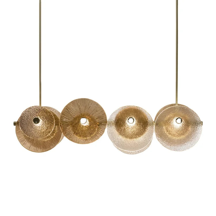 Indoor Gold Luxury Round Glass Plate Pendant Light Rectangle Designers Modern Chandelier for Kitchen Dining Bar Areas