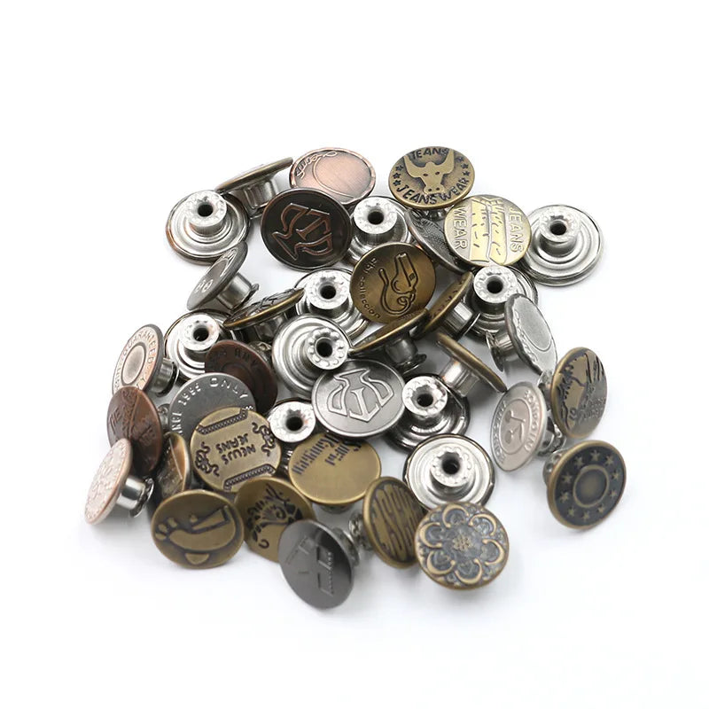 100 Pcs/Bag 17mm Zinc Alloy Vintage Denim Jeans Buttons with Shank and Plating for Clothes and Rivet