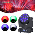 12x12W RGBW LED Moving Head Stage Light 16.7 Million Colors 9/16 DMX Channels for Disco Parties & DJ Strobe Shows Lights
