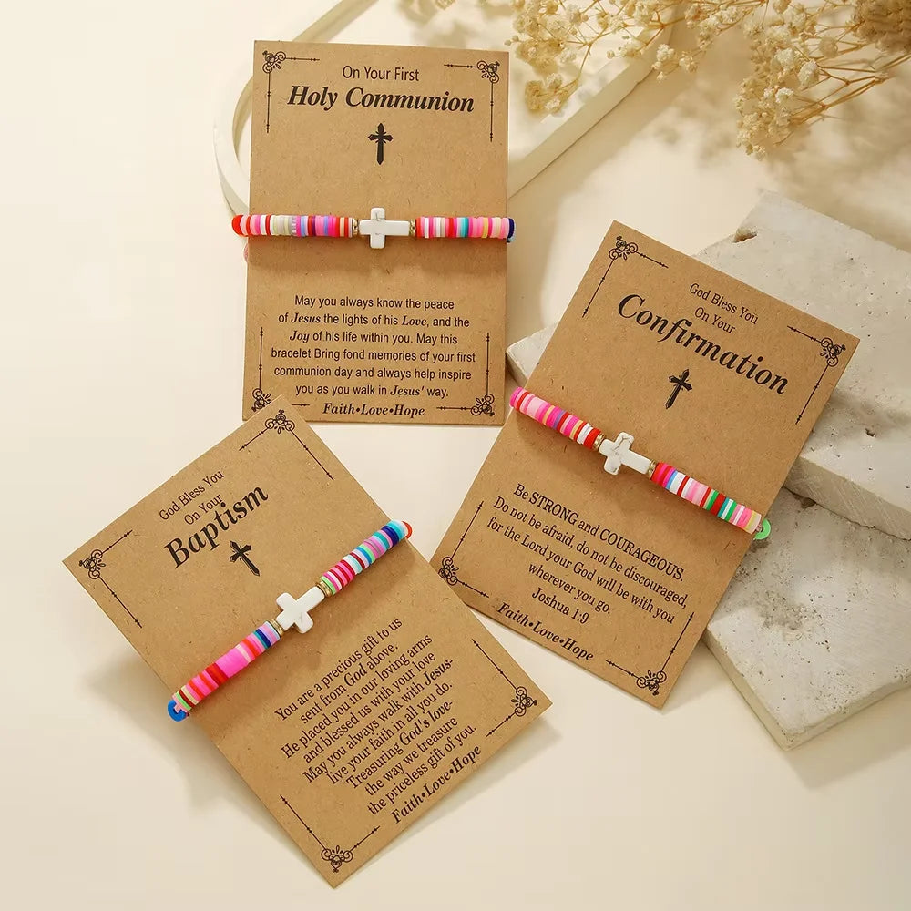 Hot Selling Turquoise Cross Adjustable String Bracelet Weaving Colorful Soft Ceramic Bracelet Card Set for Friendship Couples