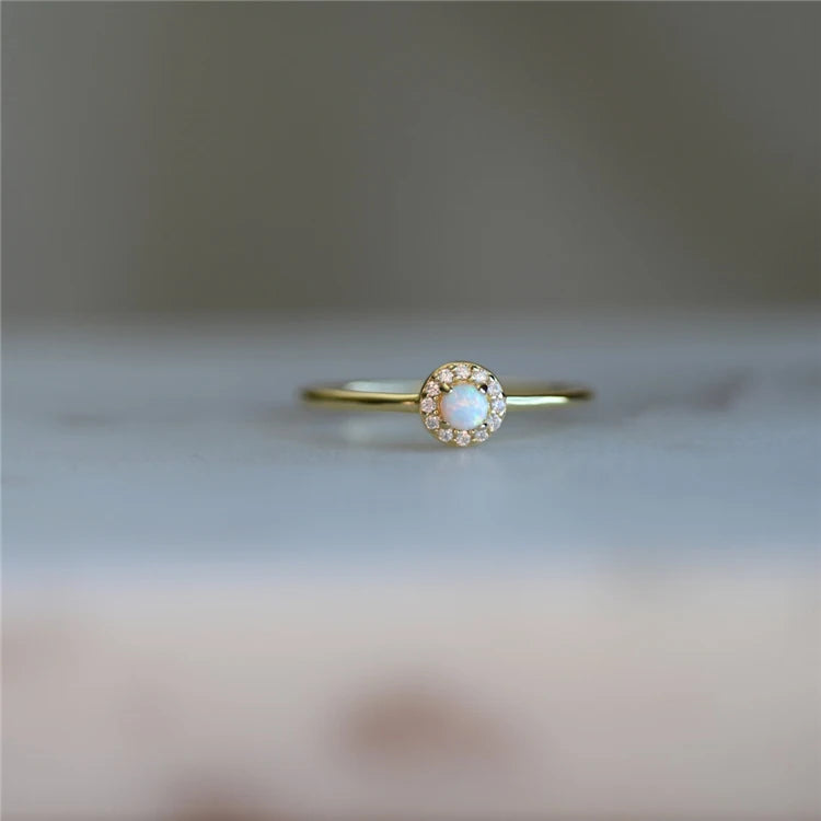 Silver Ring Stone Sterling Silver Opal Ring White Opal and Cz Ring