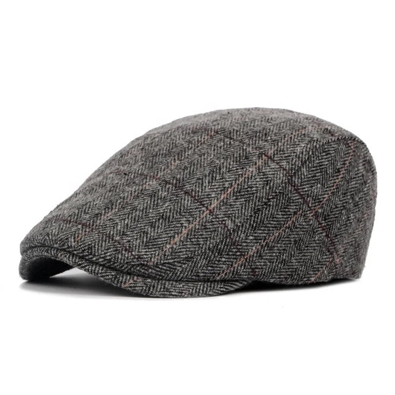 MIO Retro Newsboy Flat Top Flat Cap for Men Classic Check Beret Striped Herringbone Tweed Newsboy Hat