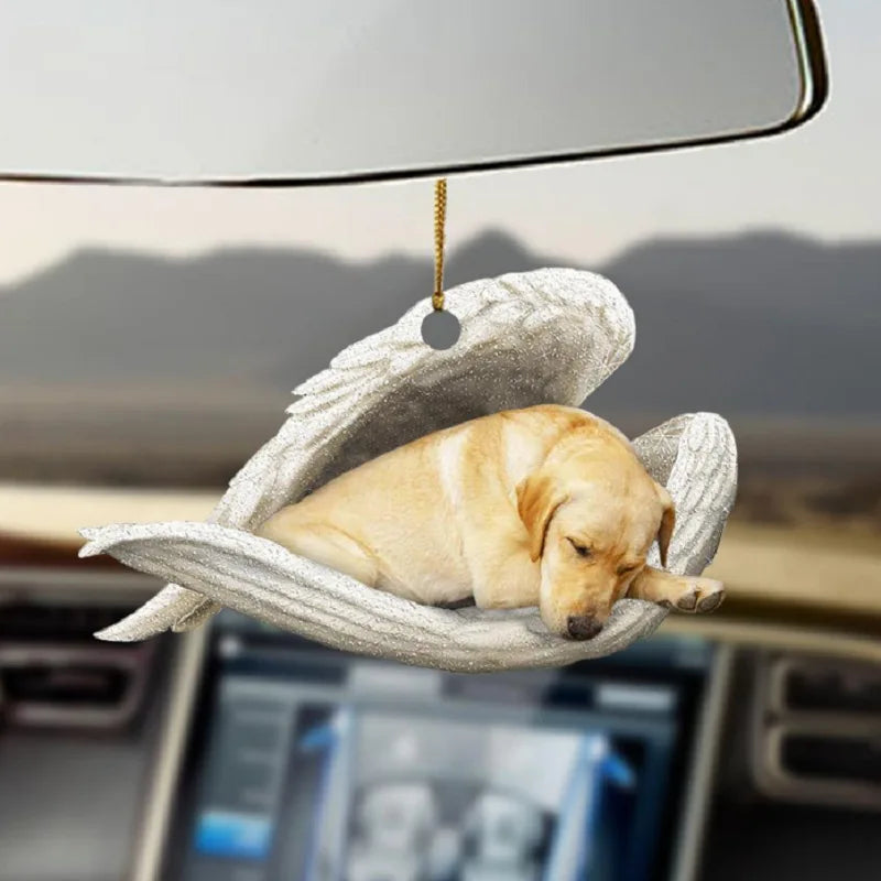 2022 New Design Sleeping Angel Wings Dog Lover Gift Car Hanging Ornament Interior Rear View Mirror Charm