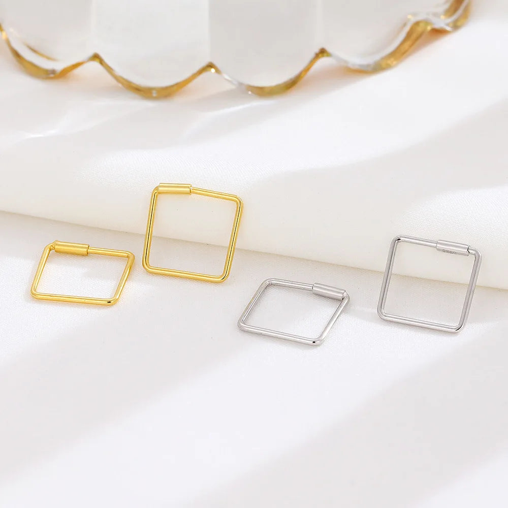 Personalized 925 Sterling Silver Square Stud Earrings Gold Silver Plated Hollow out Design Trendy Style for Women for Gift Party