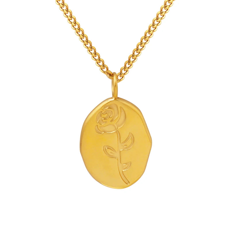 French Jewelry Fashionable Necklace Oval Rose Pendant Necklace